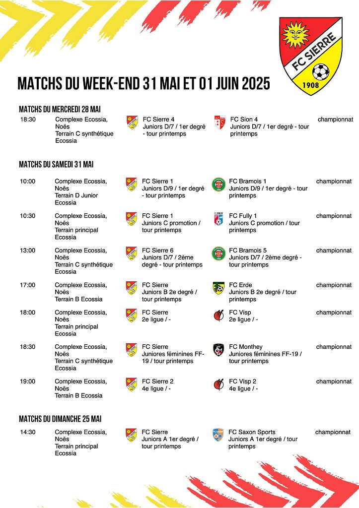 Matchs à domicile du week-end 31 mai et 01 juin 2025